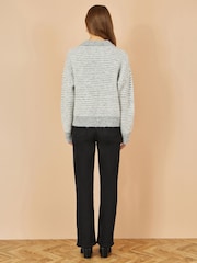 Yumi Grey Striped Relaxed Fit Jumper With Flowers - Image 4 of 4