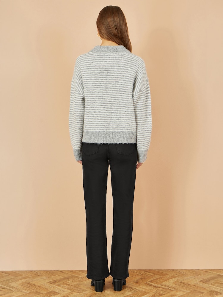 Yumi Grey Striped Relaxed Fit Jumper With Flowers - Image 4 of 4