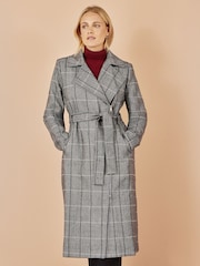 Yumi Grey Check Oversize Long Biker Coat - Image 1 of 5