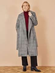 Yumi Grey Check Oversize Long Biker Coat - Image 2 of 5