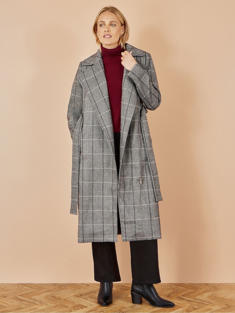 Yumi Grey Check Oversize Long Biker Coat - Image 2 of 5