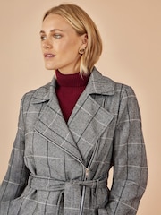 Yumi Grey Check Oversize Long Biker Coat - Image 3 of 5