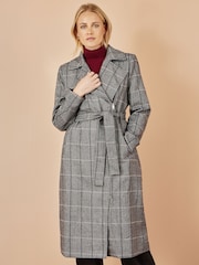 Yumi Grey Check Oversize Long Biker Coat - Image 4 of 5
