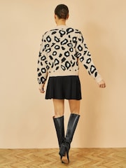 Yumi Natural Animal Print Intarsia Tie Front Cardigan - Image 3 of 4