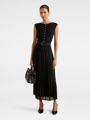 Forever New Black Lelani Petite Pleated Hem Midi Dress - Image 1 of 4