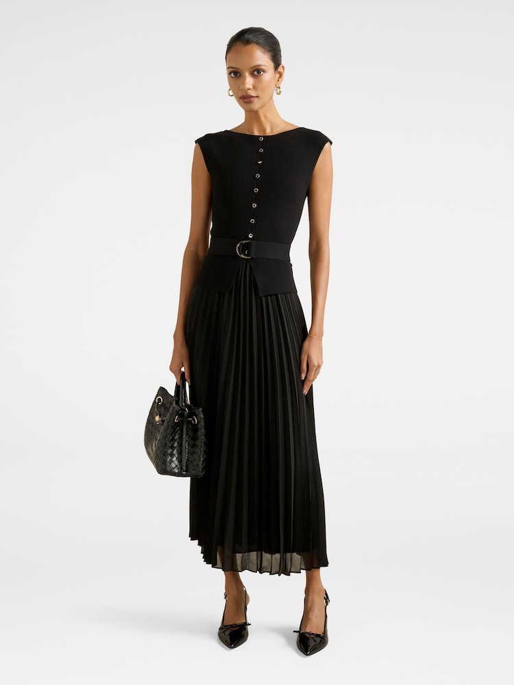 Forever New Black Lelani Petite Pleated Hem Midi Dress - Image 1 of 4