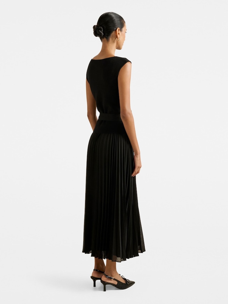 Forever New Black Lelani Petite Pleated Hem Midi Dress - Image 2 of 4
