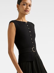 Forever New Black Lelani Petite Pleated Hem Midi Dress - Image 3 of 4