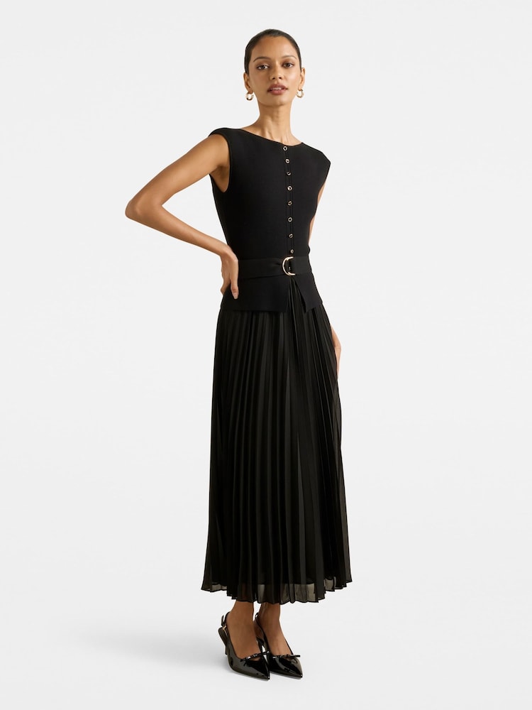Forever New Black Lelani Petite Pleated Hem Midi Dress - Image 4 of 4 Forever New Black Lelani Petite Pleated Hem Midi Dress - Image 4 of 4