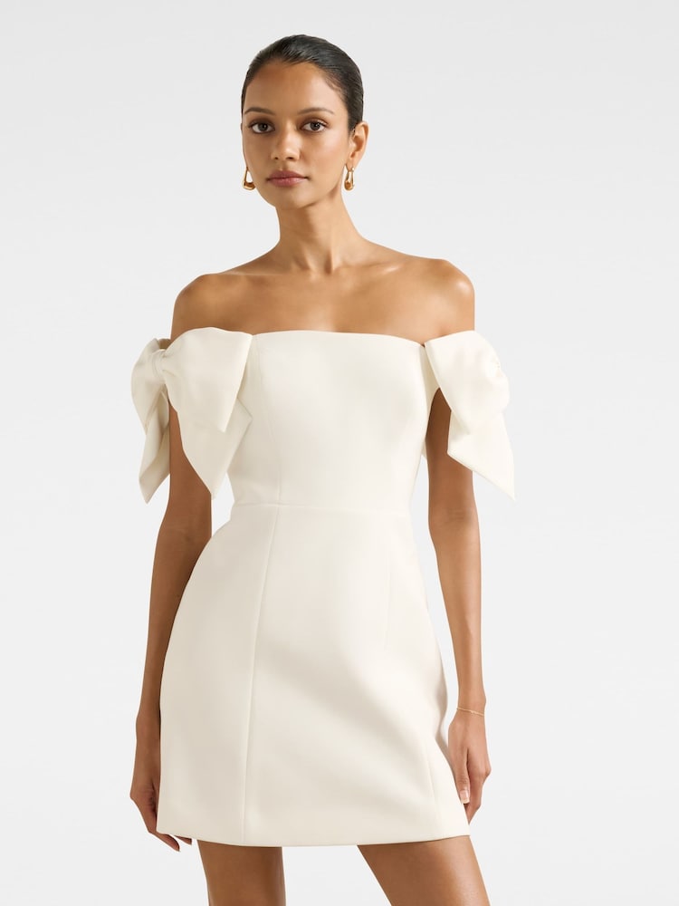 Forever New White Adalyn Petite Mini Bow Dress - Image 1 of 5 Forever New White Adalyn Petite Mini Bow Dress - Image 1 of 5