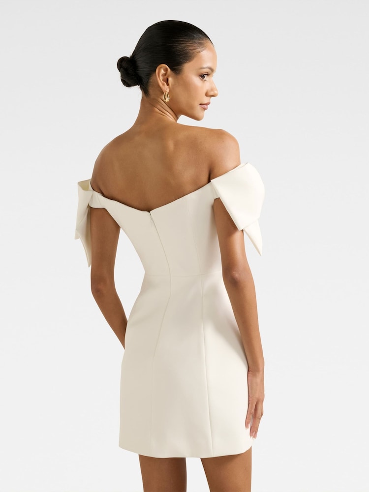 Forever New White Adalyn Petite Mini Bow Dress - Image 2 of 5 Forever New White Adalyn Petite Mini Bow Dress - Image 2 of 5