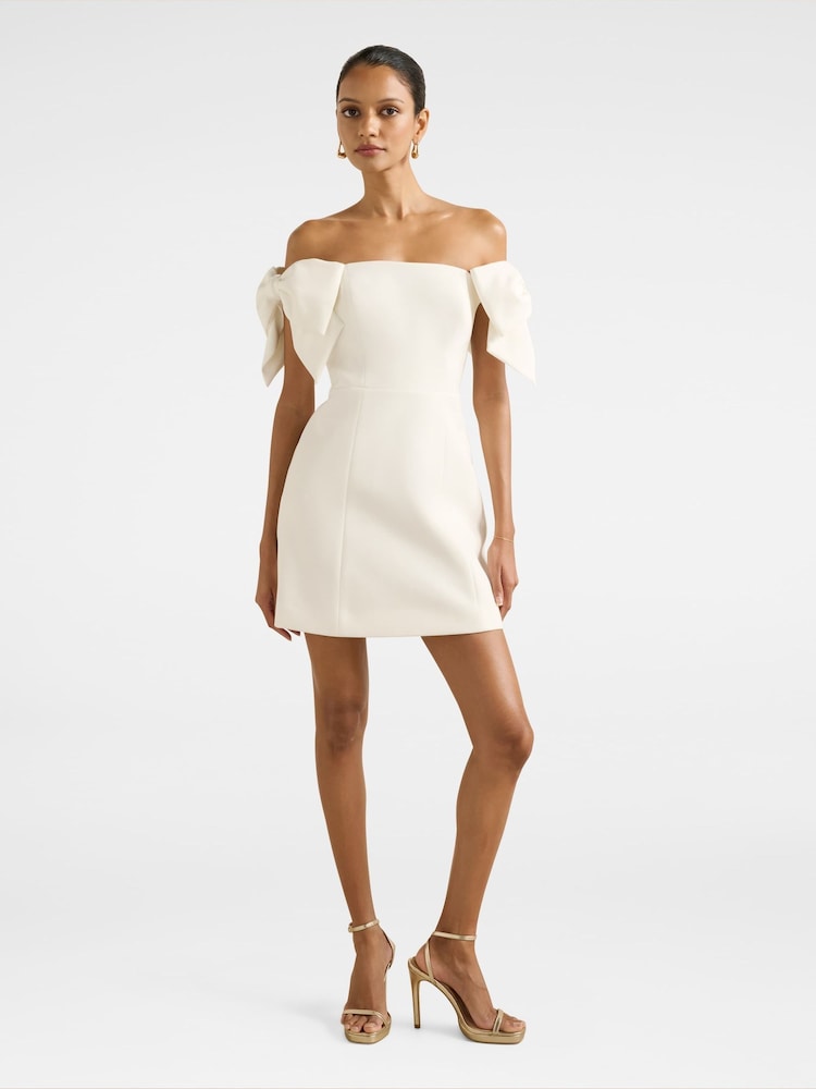 Forever New White Adalyn Petite Mini Bow Dress - Image 5 of 5