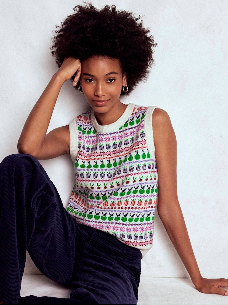 Boden Cream Edie Fair Isle Tank Top - Image 1 of 7