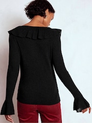 Boden Black Ruffled Rib Henley Jumper - Image 3 of 6