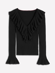 Boden Black Ruffled Rib Henley Jumper - Image 5 of 6