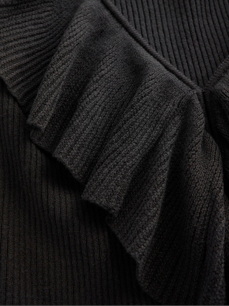 Boden Black Ruffled Rib Henley Jumper - Image 6 of 6