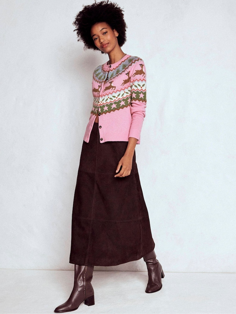 Boden Pink Edie Fair Isle Festive Cardigan - Image 1 of 7 Boden Pink Edie Fair Isle Festive Cardigan - Image 1 of 7
