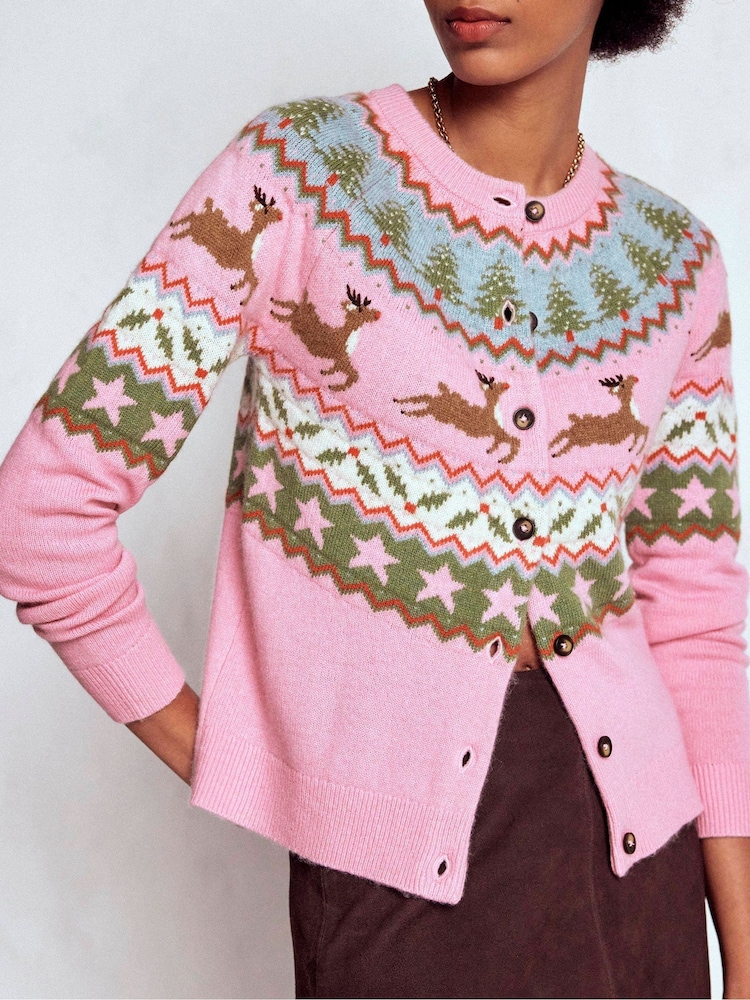 Boden Pink Edie Fair Isle Cardigan - Image 2 of 7