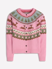 Boden Pink Edie Fair Isle Cardigan - Image 6 of 7