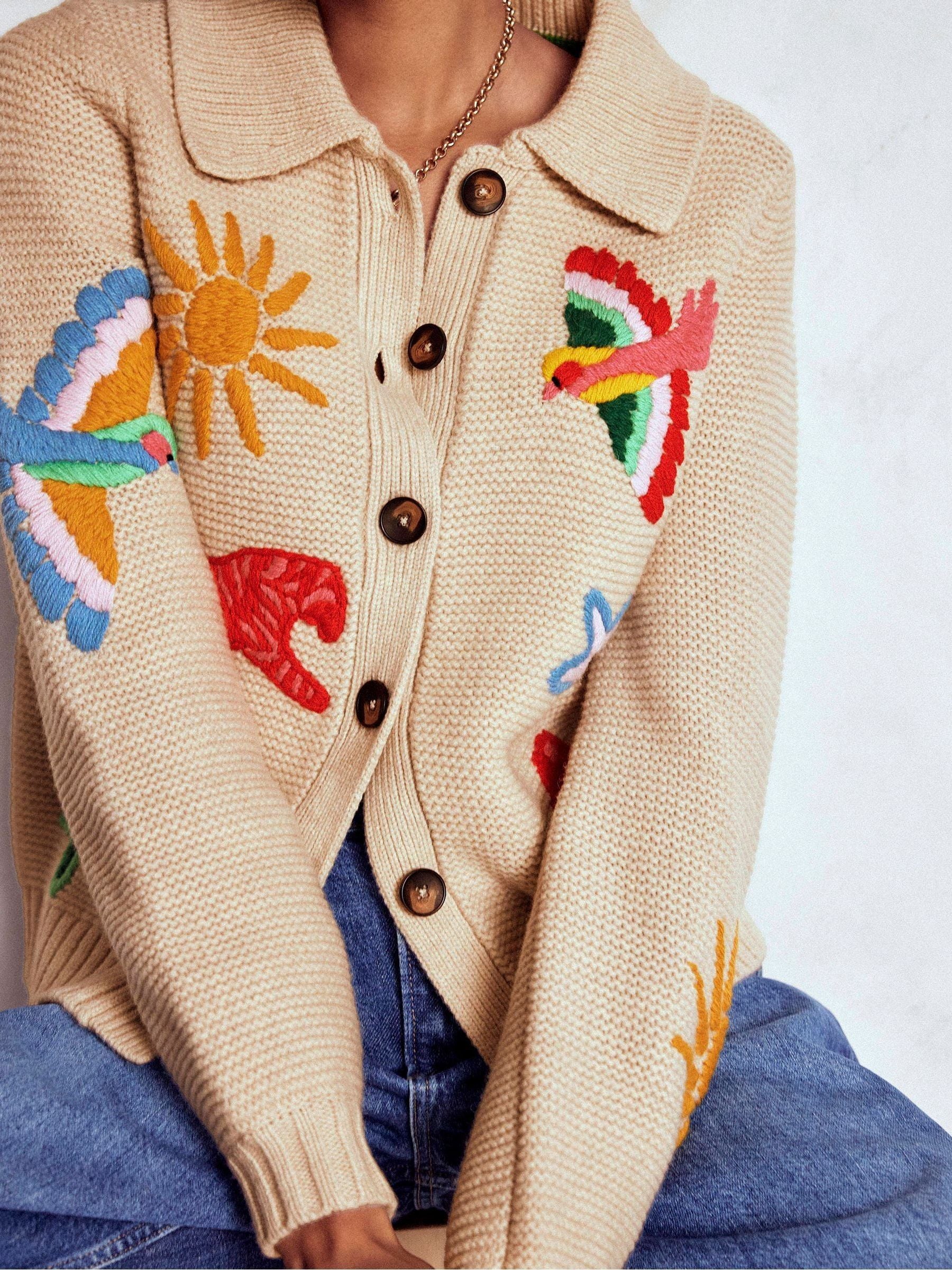 Buy Boden Cream Motif Collared Cardigan from Next USA