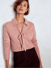 Boden Pink Collared Tie Front Cardigan - Image 1 of 6