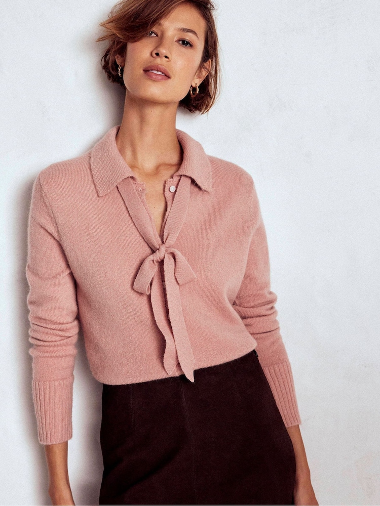 Boden Pink Collared Tie Front Cardigan - Image 1 of 6