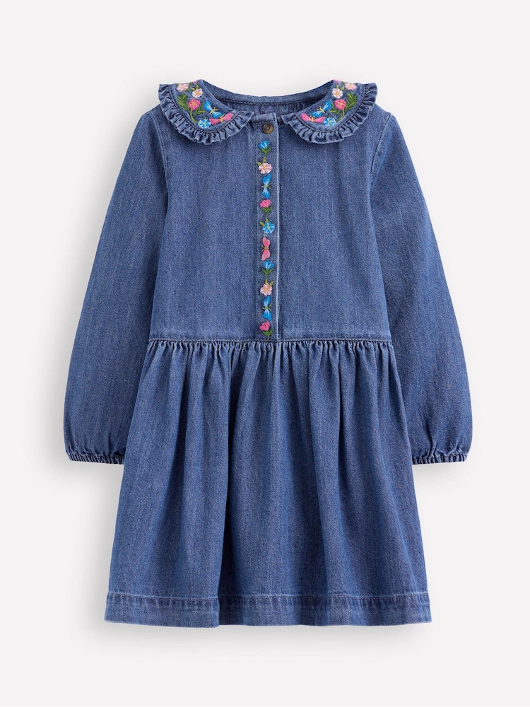 Boden Blue Denim Embroidered Collar Dress - Image 1 of 3 Boden Blue Denim Embroidered Collar Dress - Image 1 of 3
