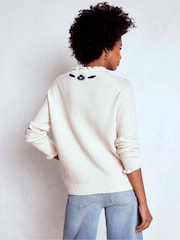 Boden Cream Embroidered Frill Jumper - Image 3 of 6