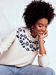 Boden Cream Embroidered Frill Jumper - Image 4 of 6