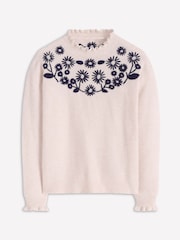 Boden Cream Embroidered Frill Jumper - Image 5 of 6