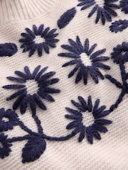 Boden Cream Embroidered Frill Jumper - Image 6 of 6