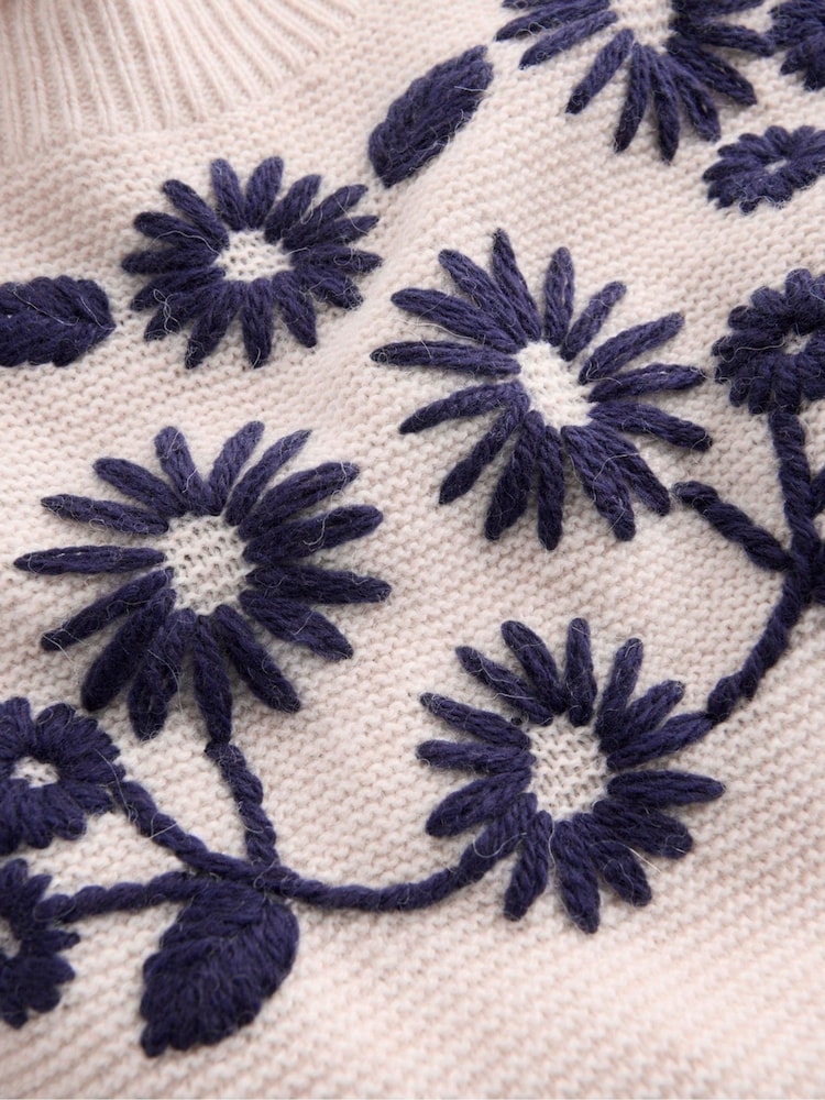 Boden Cream Embroidered Frill Jumper - Image 6 of 6