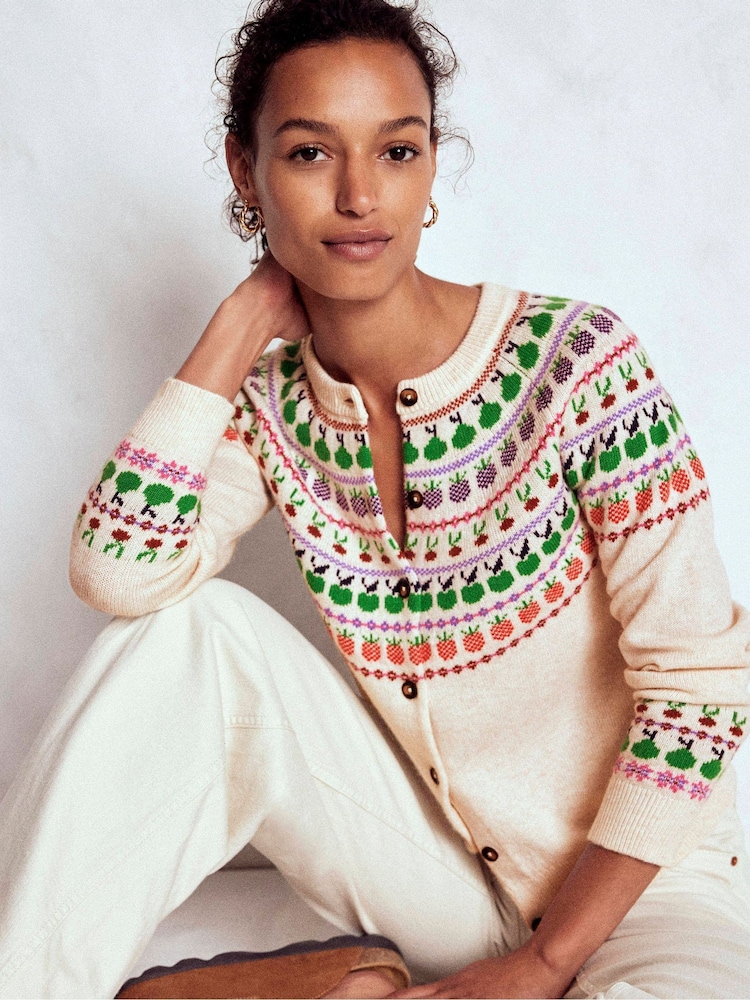 Boden Cream Edie Fair Isle Cardigan - Image 1 of 7