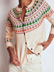 Boden Cream Edie Fair Isle Cardigan - Image 2 of 7