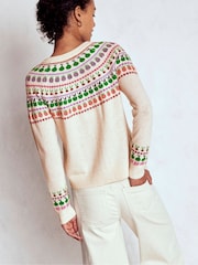 Boden Cream Edie Fair Isle Cardigan - Image 3 of 7