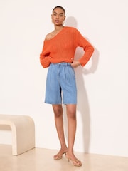 Lipsy Lightweight Mid Wash Blue Bermuda Denim Shorts - Image 2 of 4