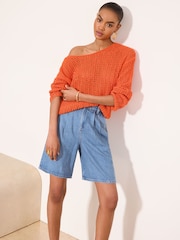 Lipsy Lightweight Mid Wash Blue Bermuda Denim Shorts - Image 3 of 4