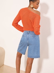 Lipsy Lightweight Mid Wash Blue Bermuda Denim Shorts - Image 4 of 4