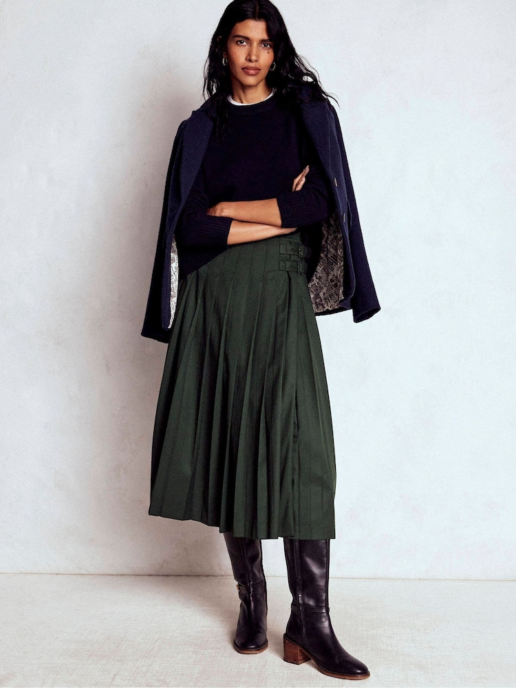 Boden Green Josephine Kilt Midi Skirt - Image 1 of 6