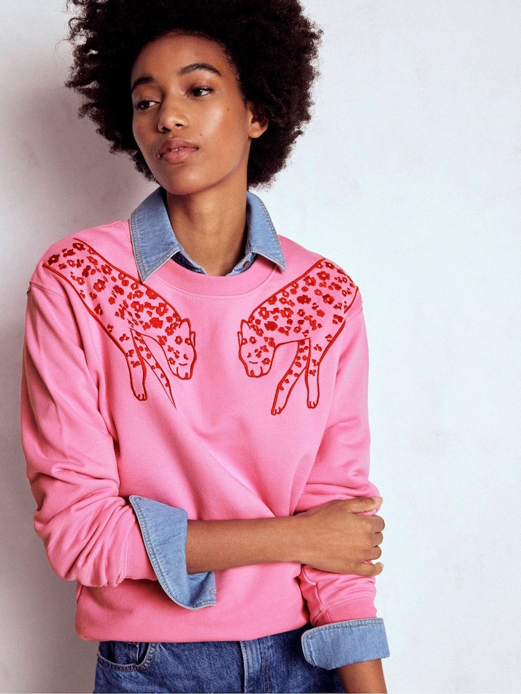 Boden Pink Emi Embroidered Sweatshirt - Image 1 of 5