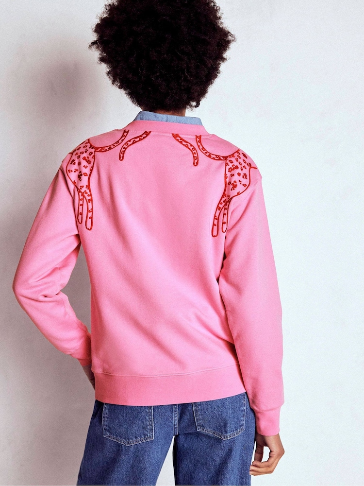Boden Pink Emi Embroidered Sweatshirt - Image 2 of 5