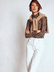 Boden Brown Puff Sleeve Jersey Top - Image 4 of 5