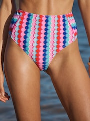 Pink Multi Scallop Stripe - Love & Roses 배 컨트롤 하이 웨이스트 비키니 하의 - 4의 이미지 2