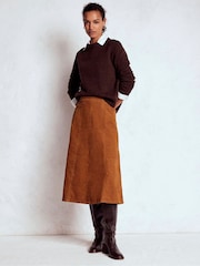 Boden Brown Joy Cord Midi Skirt - Image 1 of 5