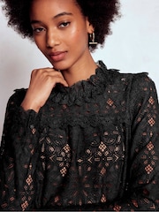 Boden Black Lace Trim Detail Top - Image 1 of 6