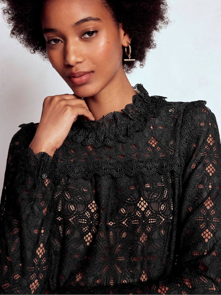Boden Black Lace Trim Detail Top - Image 1 of 6 Boden Black Lace Trim Detail Top - Image 1 of 6