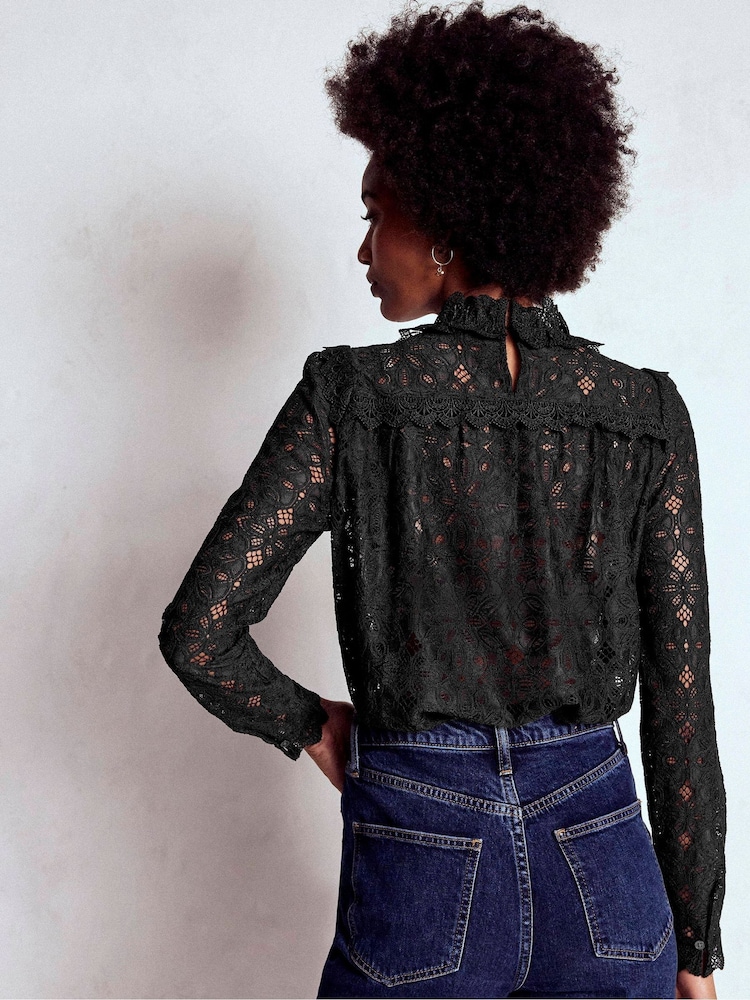Boden Black Lace Trim Detail Top - Image 2 of 6 Boden Black Lace Trim Detail Top - Image 2 of 6