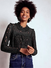 Boden Black Lace Trim Detail Top - Image 4 of 6