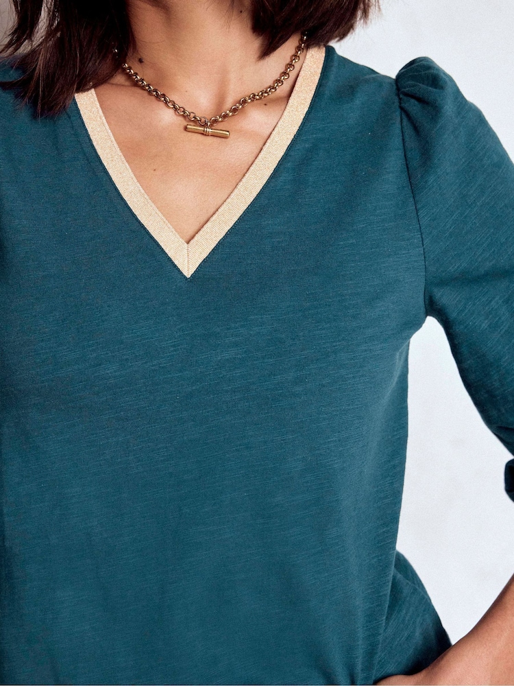 Boden Blue Long Sleeve Metallic Trim Top - Image 2 of 5 Boden Blue Long Sleeve Metallic Trim Top - Image 2 of 5