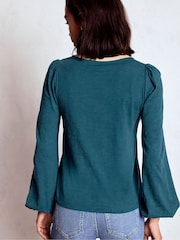 Boden Blue Long Sleeve Metallic Trim Top - Image 3 of 5